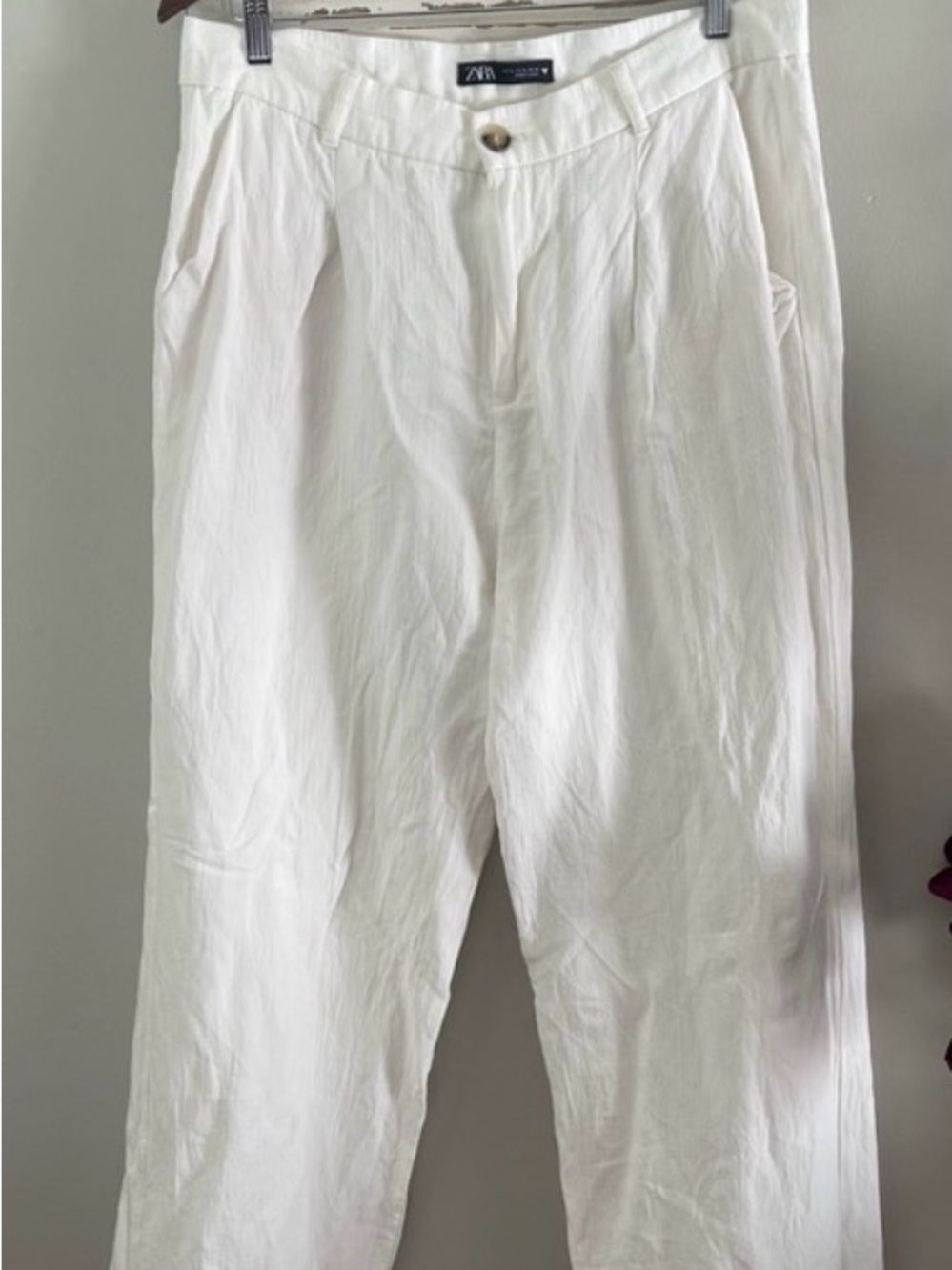 Zara Relaxed White Linen Wide-Leg Pants - Picture 4 of 5